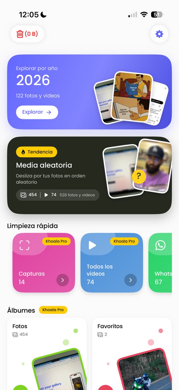 Khoala home screen with cleanup categories